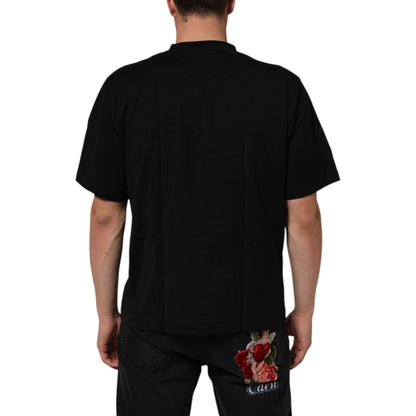 Dolce &amp; Gabbana Black Logo Patch Cotton Men Crew Neck T-shirt