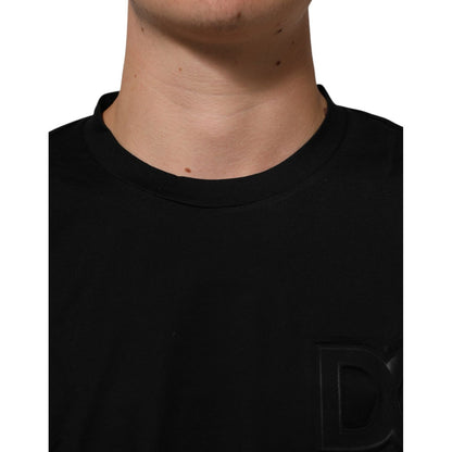 Dolce &amp; Gabbana Black Logo Patch Cotton Men Crew Neck T-shirt