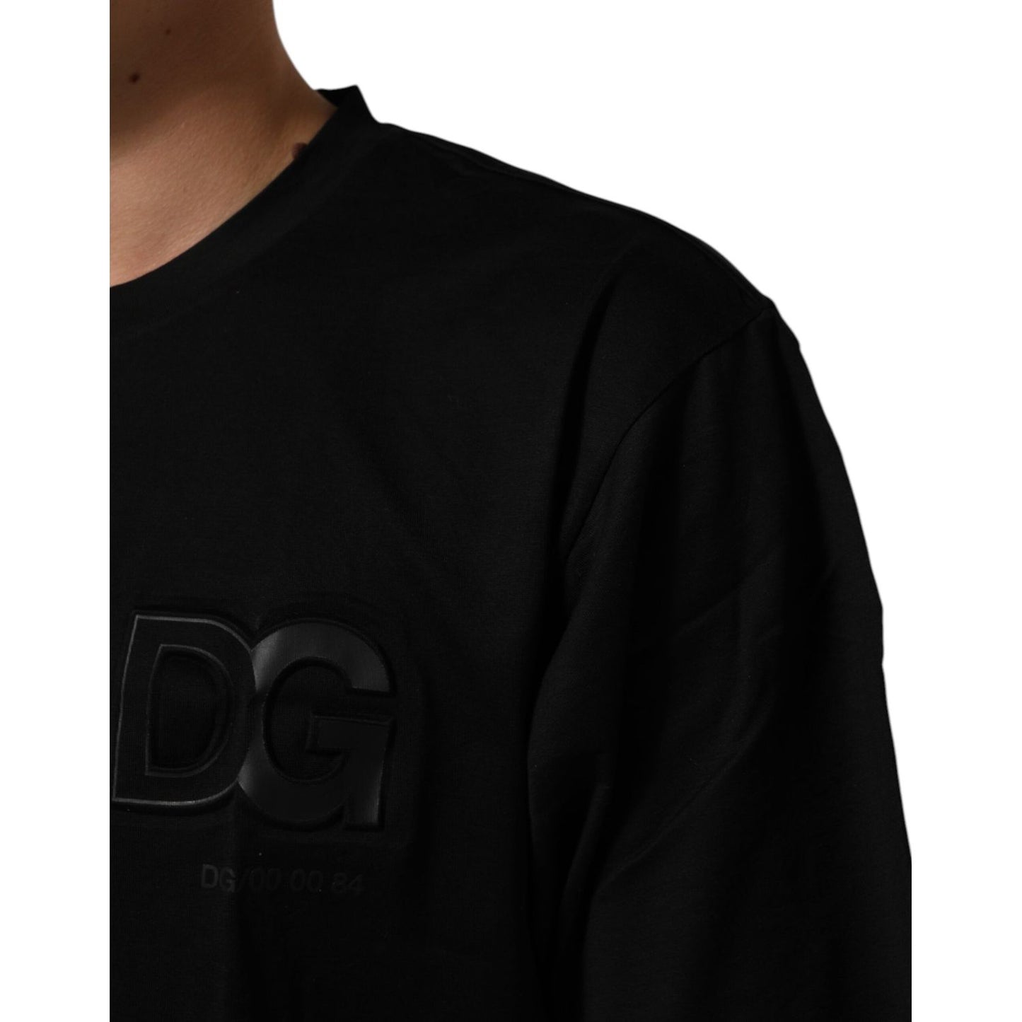 Dolce &amp; Gabbana Black Logo Patch Cotton Men Crew Neck T-shirt
