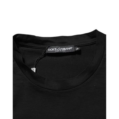 Dolce &amp; Gabbana Black Logo Patch Cotton Men Crew Neck T-shirt