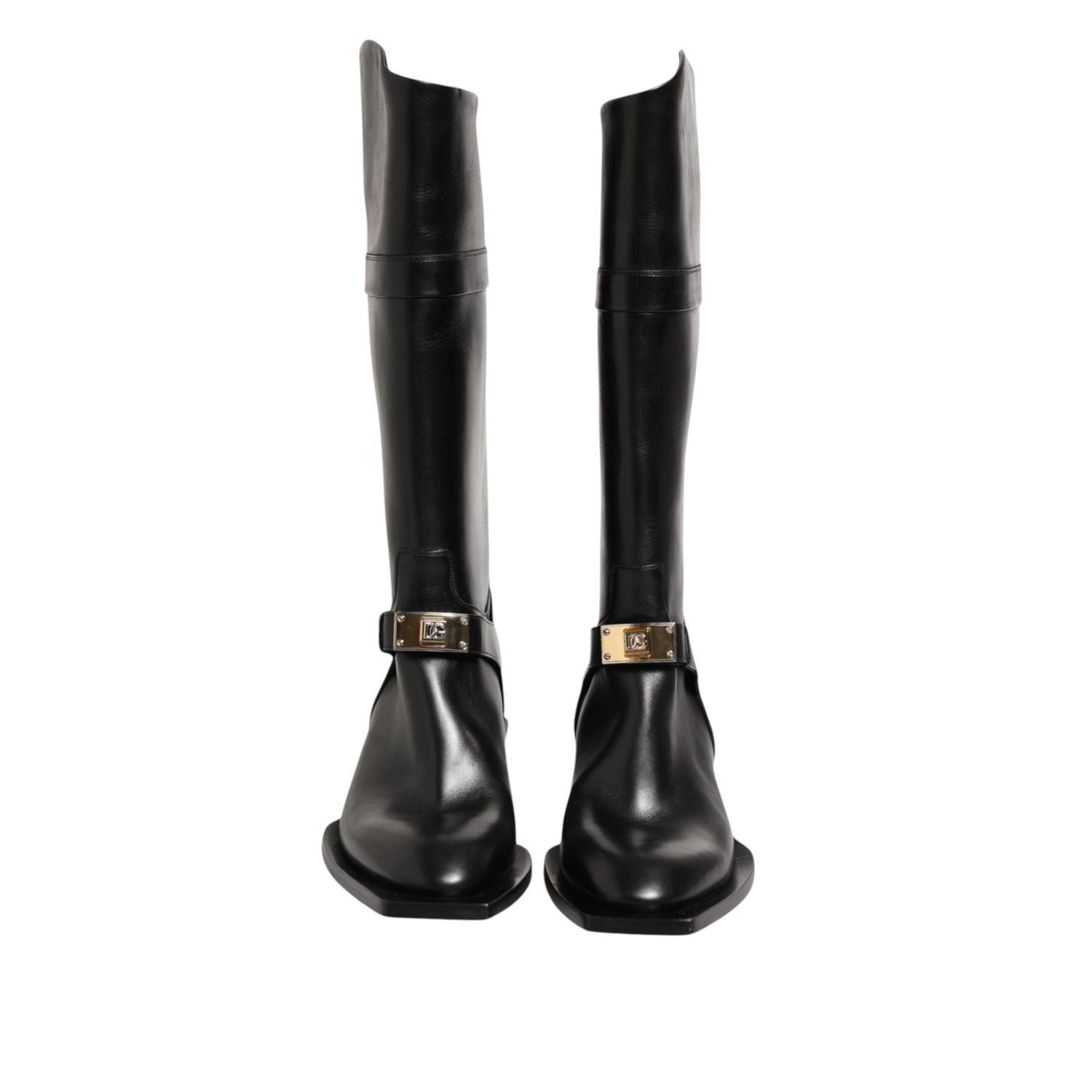 Dolce & Gabbana Black Logo Plaque Over The Calf Boot Shoes