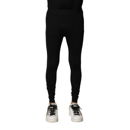 Dolce & Gabbana Black Nylon Elastic Logo Men Leggings Pants