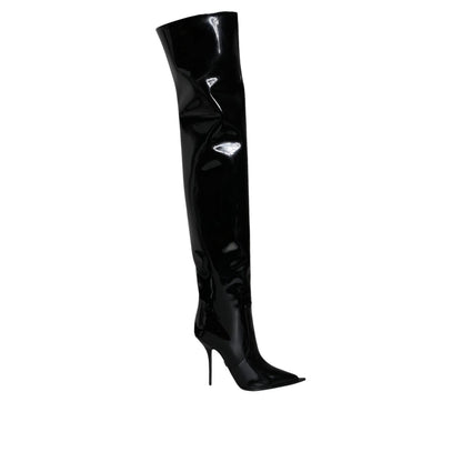 Dolce & Gabbana Black Patent Leather Knee High Boots Shoes
