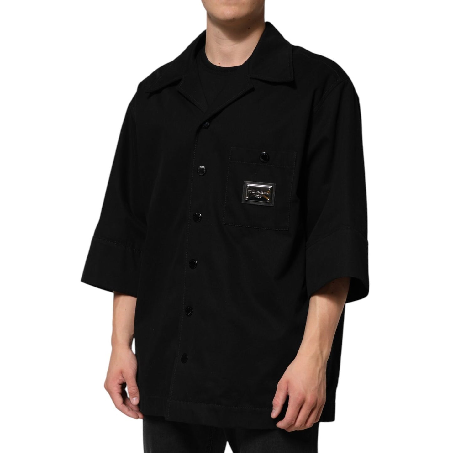 Dolce & Gabbana Black Short Sleeve Button Men Casual Shirt