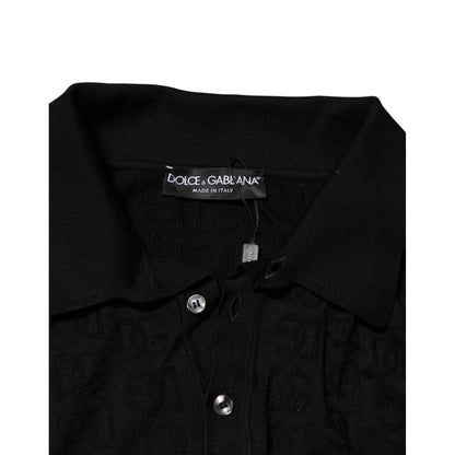 Dolce & Gabbana Black Silk Jacquard DG Polo Shirt T-shirt