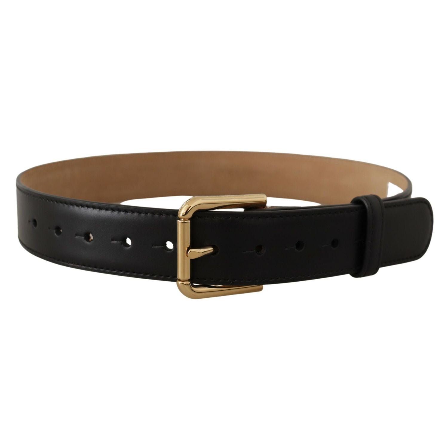 Dolce & Gabbana Black Solid Leather Classic Gold Waist Buckle Belt