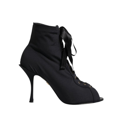 Dolce & Gabbana Black Stiletto Heels Lace Up Boots Shoes Dolce & Gabbana