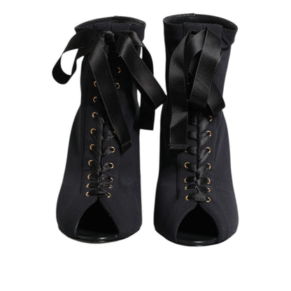 Dolce & Gabbana Black Stiletto Heels Lace Up Boots Shoes Dolce & Gabbana