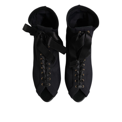 Dolce & Gabbana Black Stiletto Heels Lace Up Boots Shoes Dolce & Gabbana