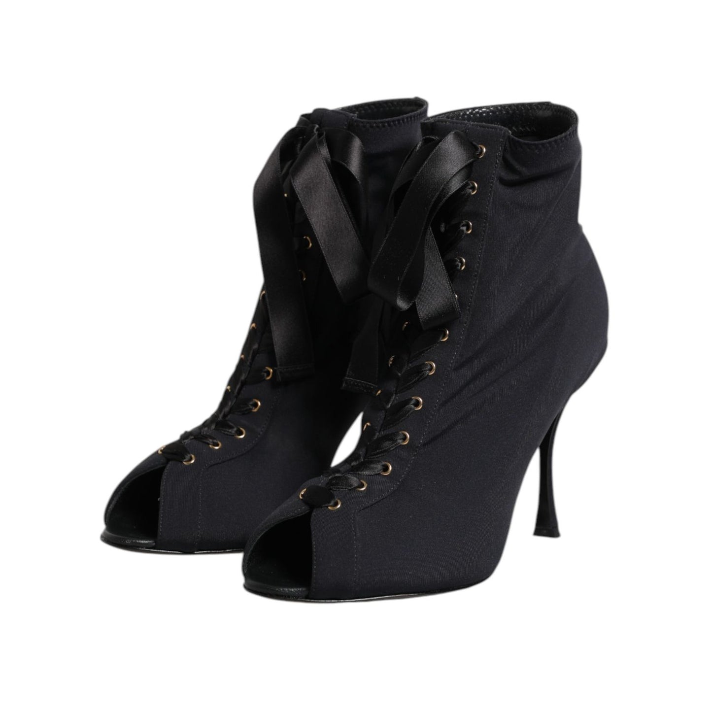 Dolce & Gabbana Black Stiletto Heels Lace Up Boots Shoes Dolce & Gabbana
