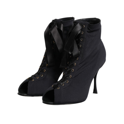 Dolce & Gabbana Black Stiletto Heels Lace Up Boots Shoes Dolce & Gabbana