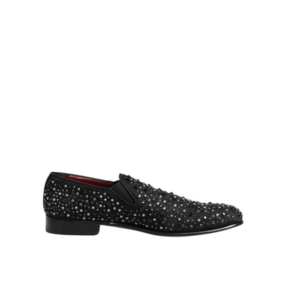 Dolce & Gabbana Black Suede Crystal Embellished Loafer Shoes Dolce & Gabbana