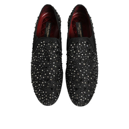 Dolce & Gabbana Black Suede Crystal Embellished Loafer Shoes Dolce & Gabbana