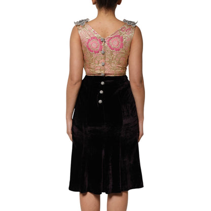 Dolce & Gabbana Black Velvet Flower Embellishment Aline Dress