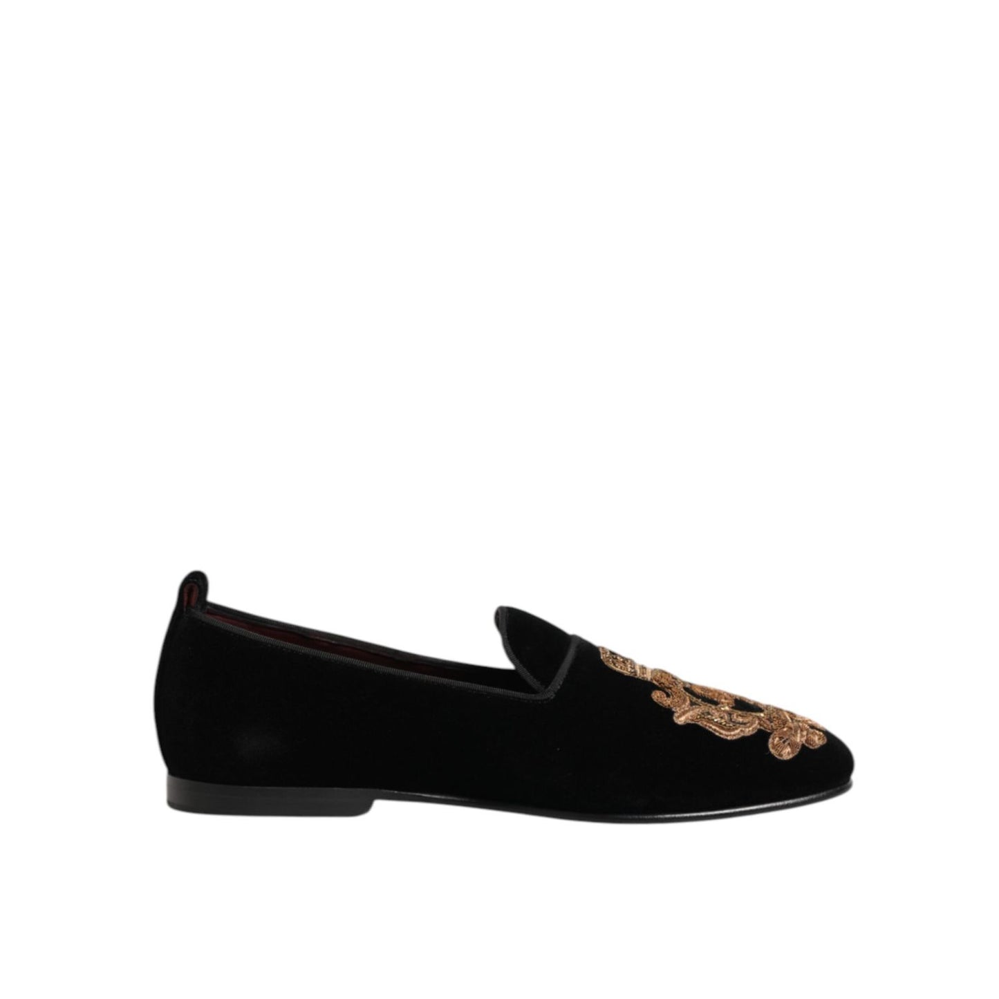 Dolce & Gabbana Black Velvet Gold Crown Mens Loafers Shoes