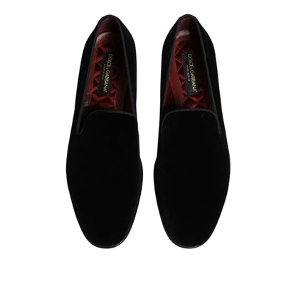 Dolce & Gabbana Black Velvet Slip On Men Loafers Formal Shoes