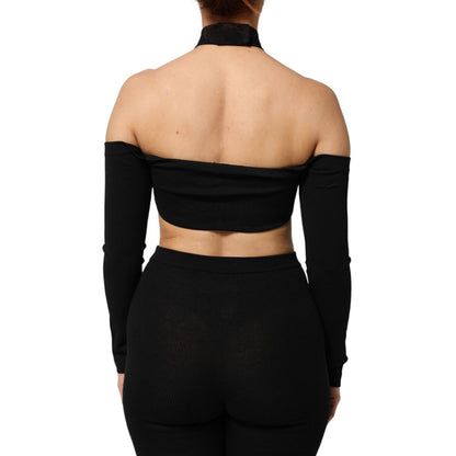 Dolce & Gabbana Black Viscose Halter Off Shoulder Cropped Top Dolce & Gabbana