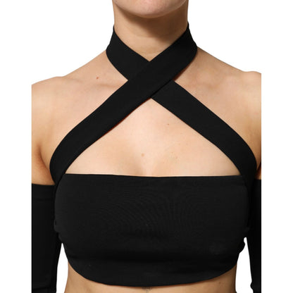 Dolce & Gabbana Black Viscose Halter Off Shoulder Cropped Top Dolce & Gabbana
