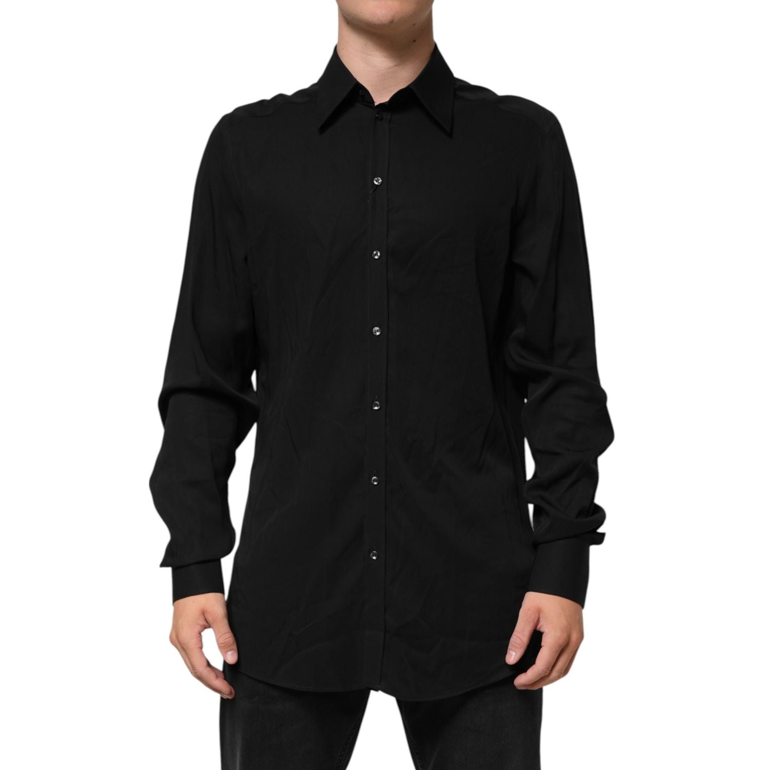 Dolce & Gabbana Black Viscose Long Sleeve Formal Dress Shirt