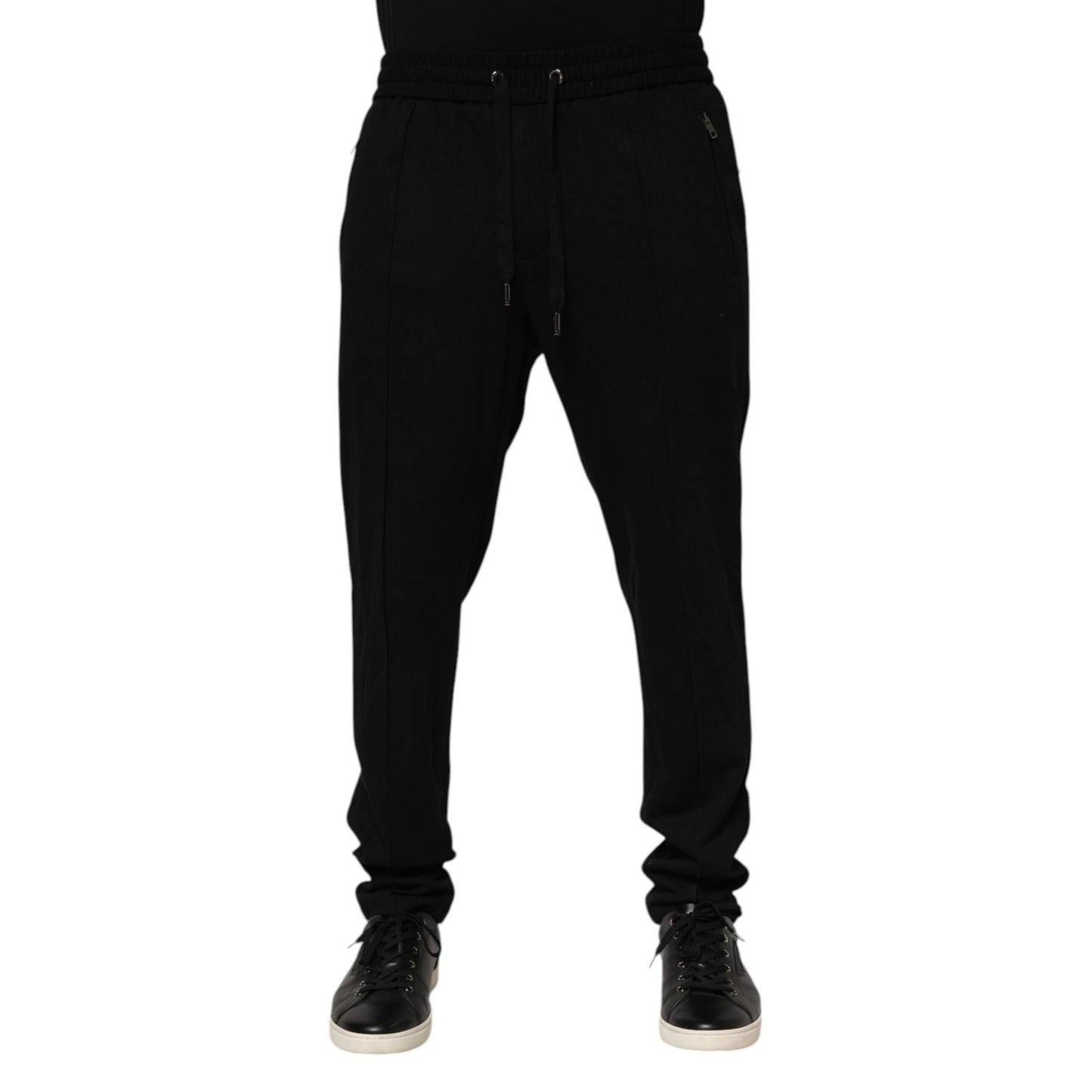 Dolce & Gabbana Black Viscose Skinny Logo Men Jogger Pants