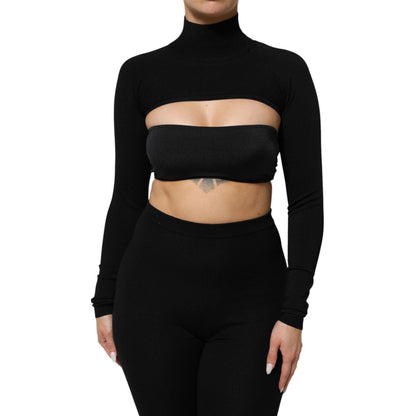 Dolce & Gabbana Black Viscose Turtle Neck Crop Pullover Top Dolce & Gabbana