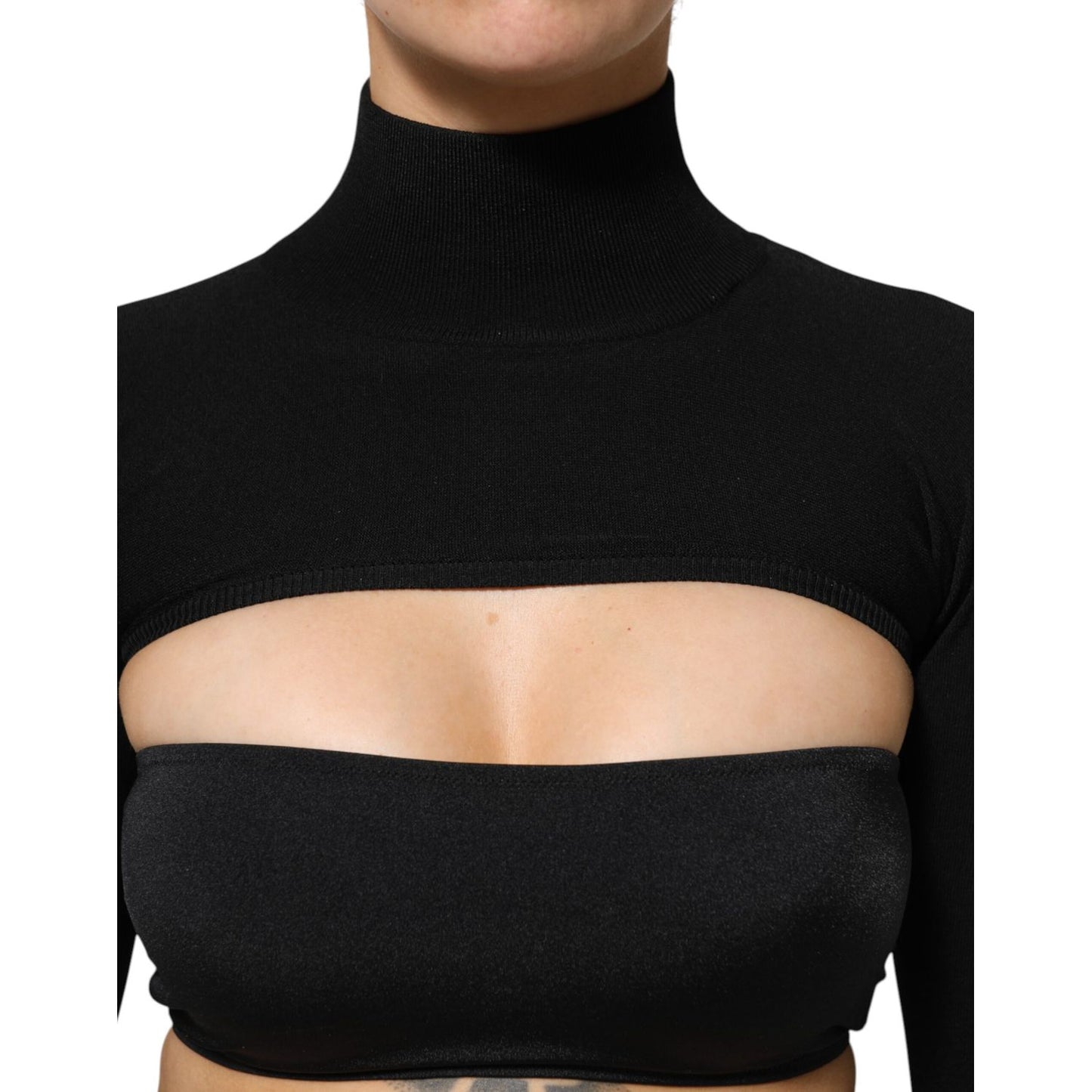 Dolce & Gabbana Black Viscose Turtle Neck Crop Pullover Top Dolce & Gabbana