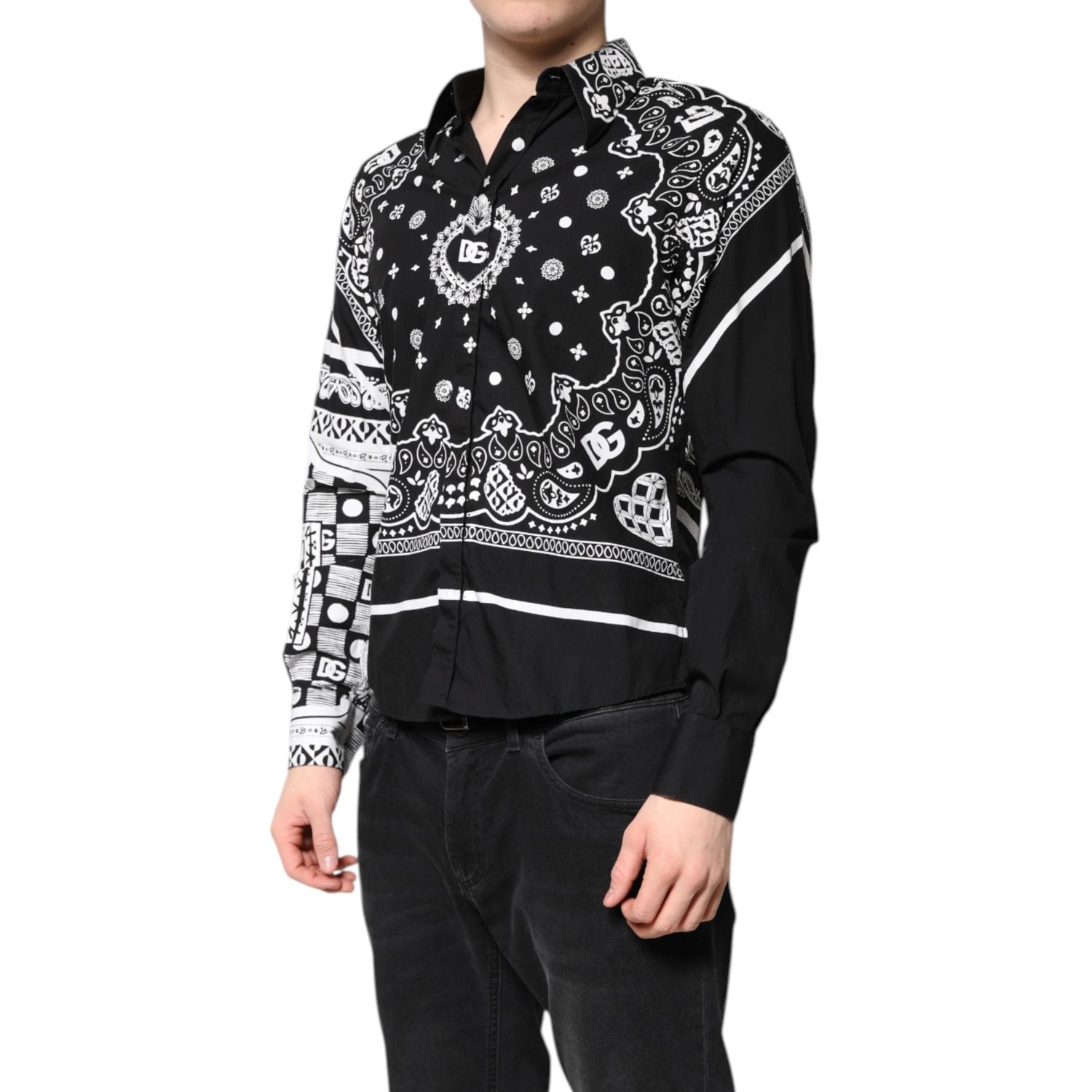 Dolce & Gabbana Black White Bandana MARTINI Casual Shirt