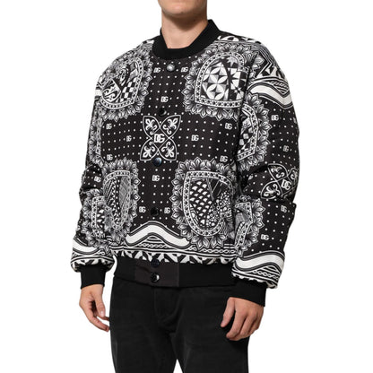 Dolce & Gabbana Black White Bandana Print Bomber Jacket