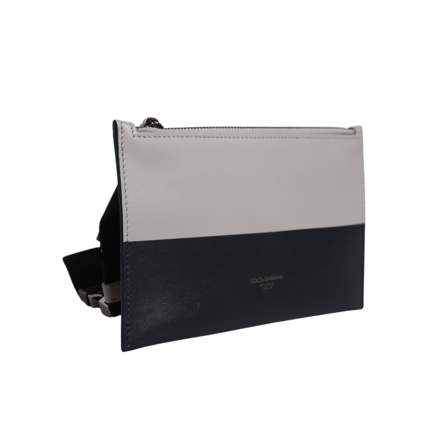 Dolce & Gabbana Black White Leather Logo Embossed Crossbody Bag