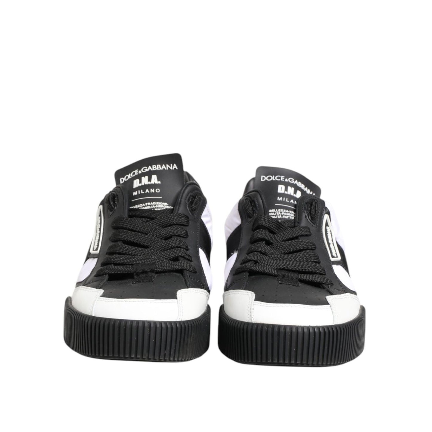 Dolce & Gabbana Black White Leather MIAMI Low Top Sneakers Shoes