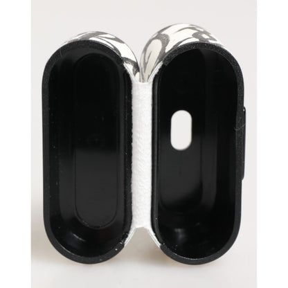 Dolce & Gabbana Black White Leather Monogram Print Logo Holder Airpods Case
