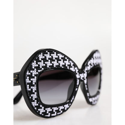 Dolce & Gabbana Black White PIED DE POULE Print Oversized Shades Sunglasses