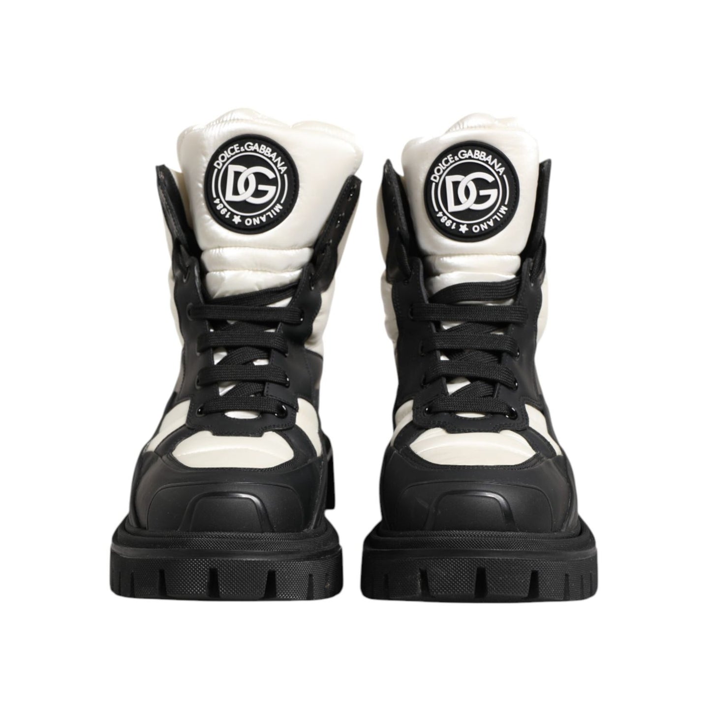 Dolce & Gabbana Black White Padded Lace Up Short Boots Shoes