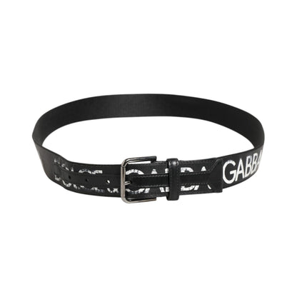 Dolce & Gabbana Black White Printed Metal Logo Buckle Belt Dolce & Gabbana
