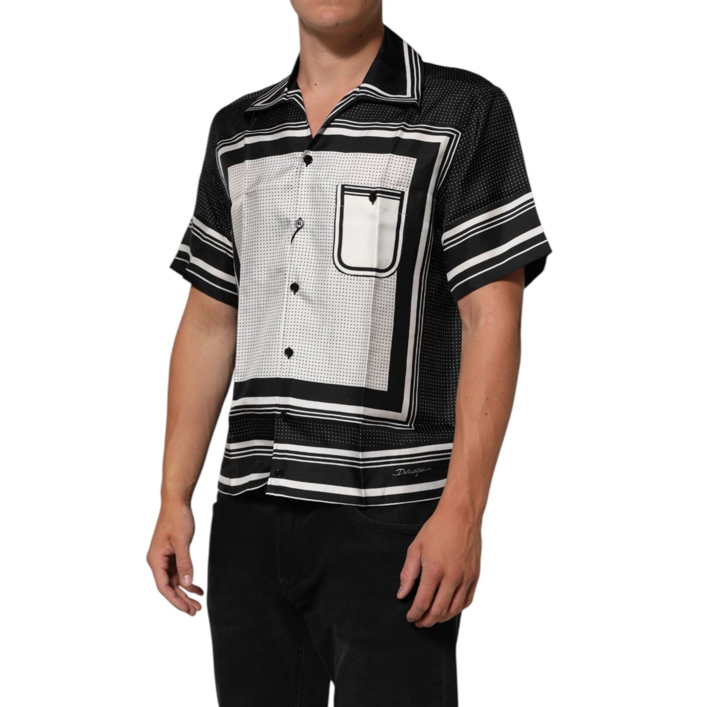 Dolce & Gabbana Black White StripeDot Print Casual Polo Shirt