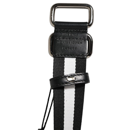 Dolce & Gabbana Black White Striped Logo Metal Buckle Belt