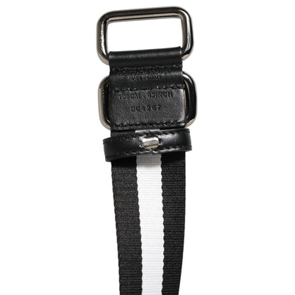 Dolce & Gabbana Black White Striped Metal Buckle Men Belt
