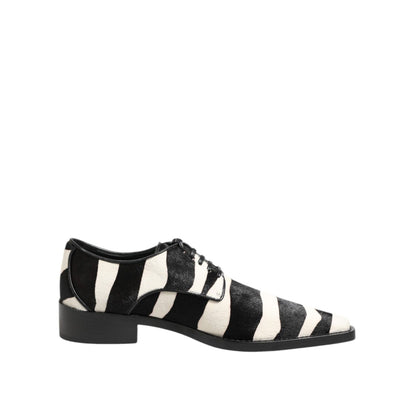 Dolce & Gabbana Black White Zebra Pony Fur Dress Shoes