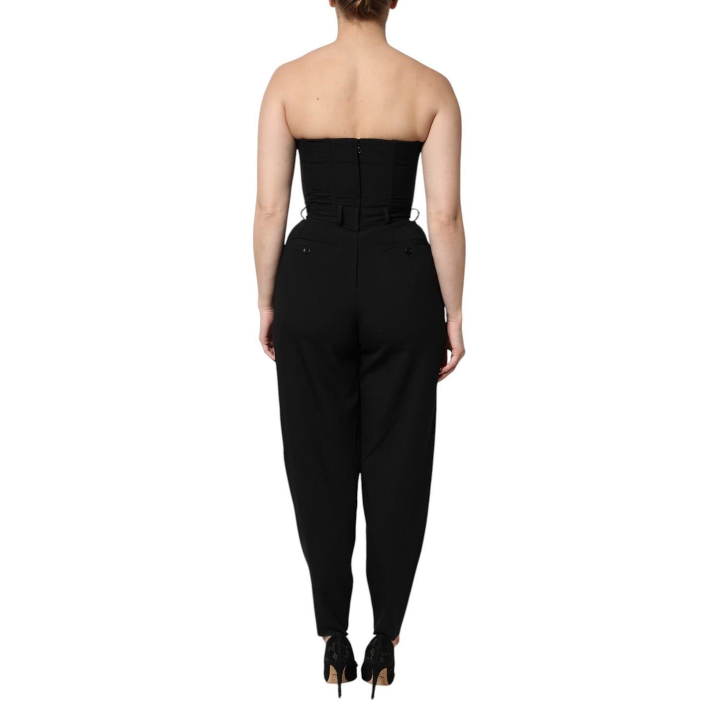 Dolce & Gabbana Black Wool Strapless Romper Jumpsuit Dress