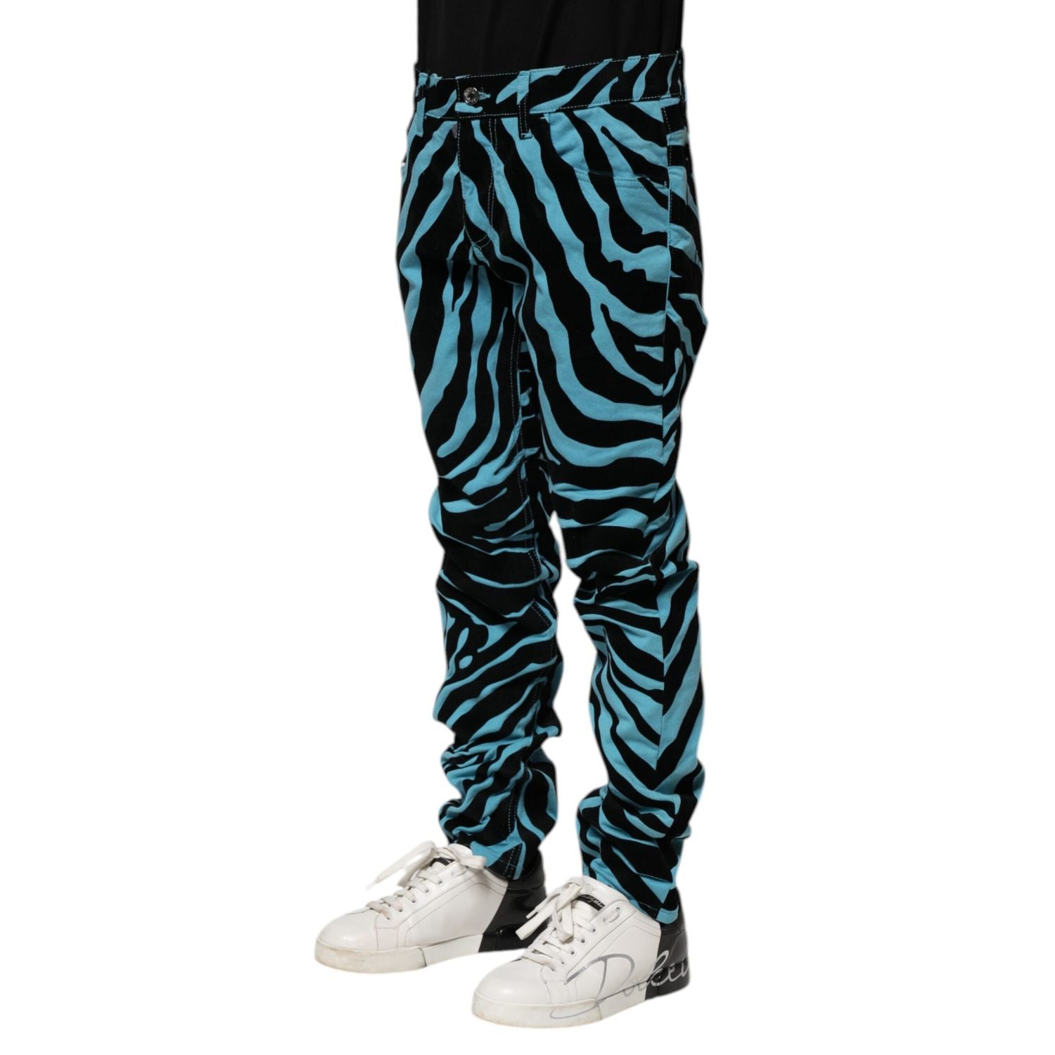 Dolce & Gabbana Blue Black Stripes Skinny Denim Jeans