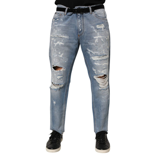 Dolce & Gabbana Blue Distressed Ripped Denim Pants Jeans