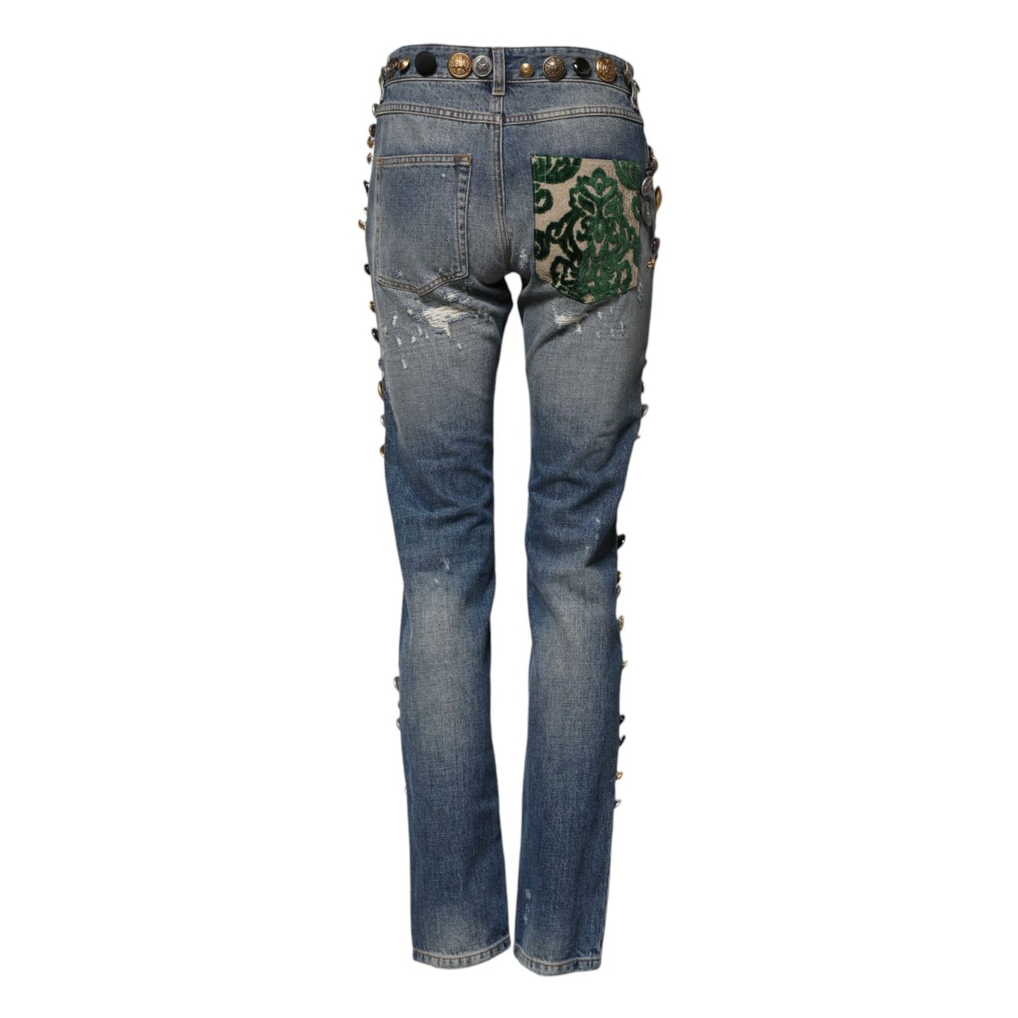Dolce & Gabbana Blue Embellished Tattered SkinnyDenim Jeans