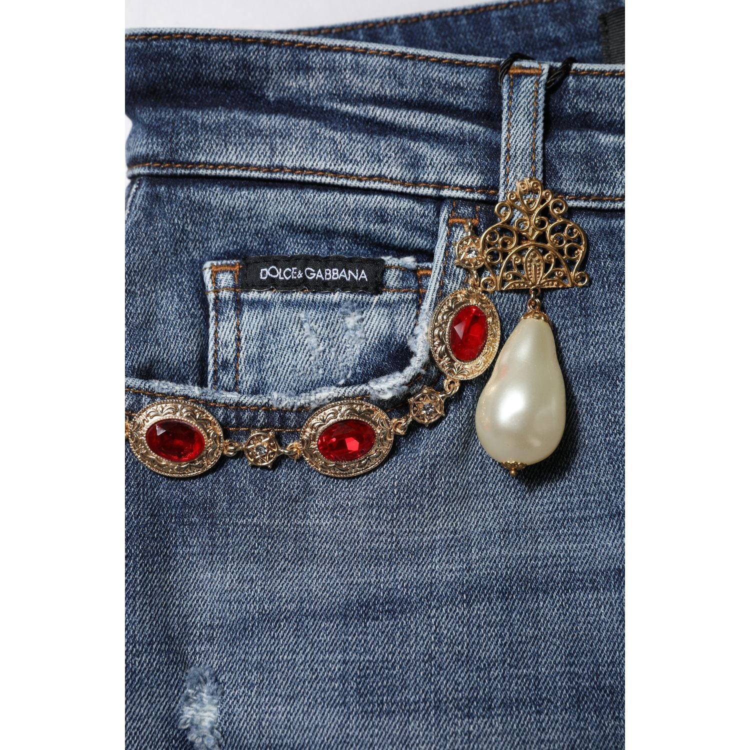 Dolce & Gabbana Blue Rhinestone Embellished Denim Jeans