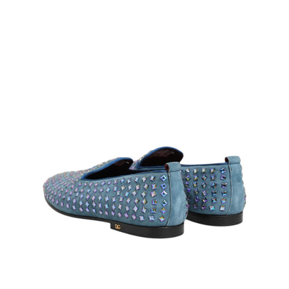 Dolce & Gabbana Blue Suede Studded Dress Men Loafers Shoes Dolce & Gabbana