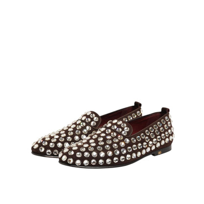 Dolce & Gabbana Bordeaux Suede Crystals Loafers Dress Shoes
