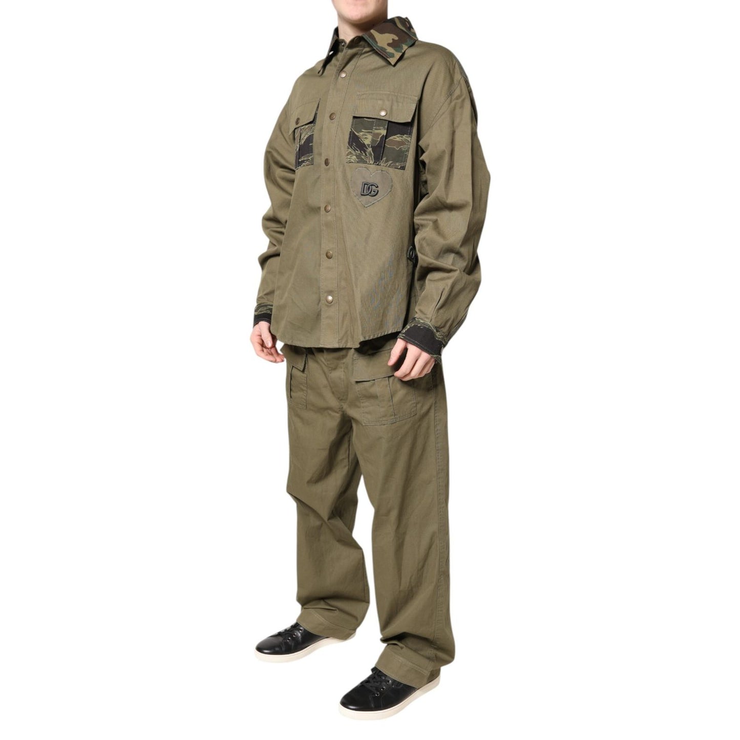 Dolce & Gabbana Brown Cotton Stretch Shirt Pants Casual Set