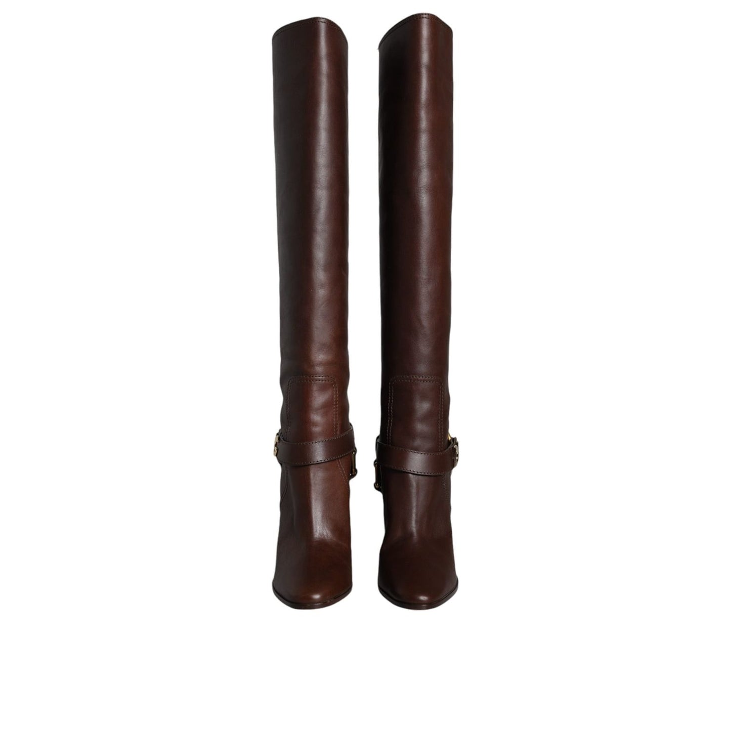 Dolce & Gabbana Brown Leather Gold Tone Logo High Boots Shoes Dolce & Gabbana