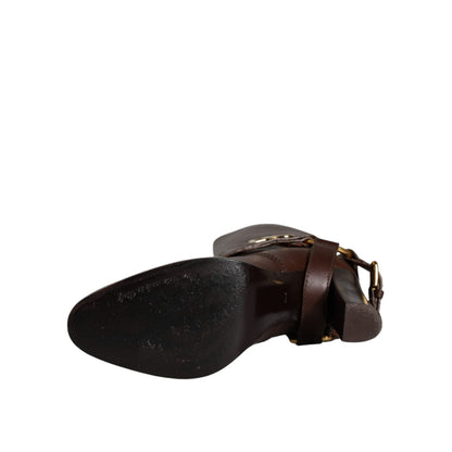 Dolce & Gabbana Brown Leather Gold Tone Logo High Boots Shoes Dolce & Gabbana