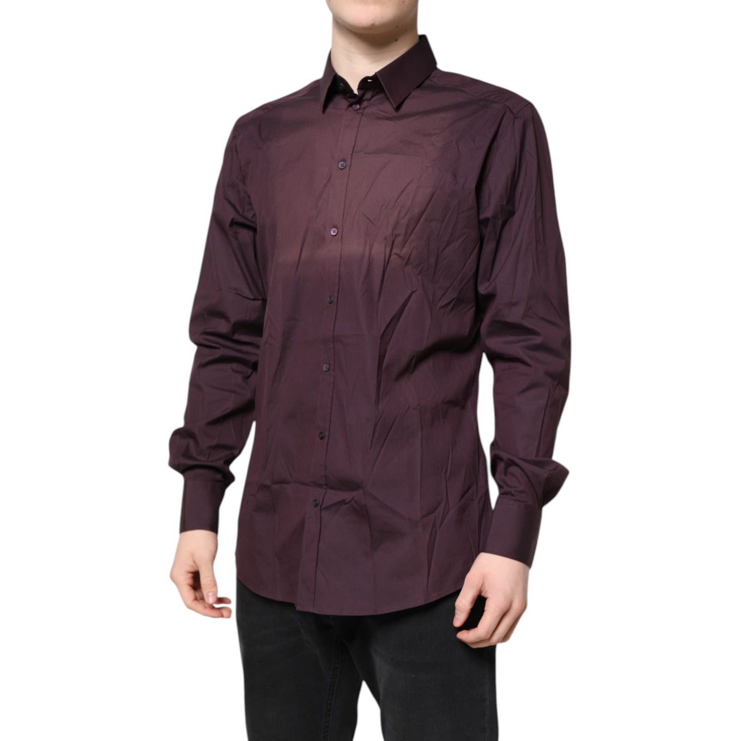 Dolce & Gabbana Burgundy Cotton GOLD Long Sleeves Shirt