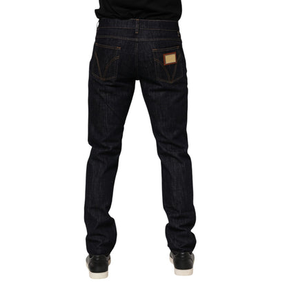 Dolce & Gabbana Dark Blue Cotton Logo Plaque Men Denim Jeans